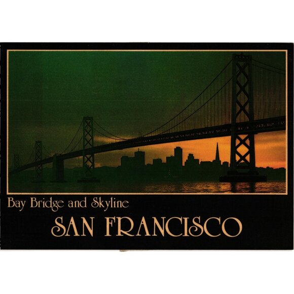 Vintage San Francisco Bay Bridge Skyline Postcard Framed Sunset Scene USA - Picture 1 of 2